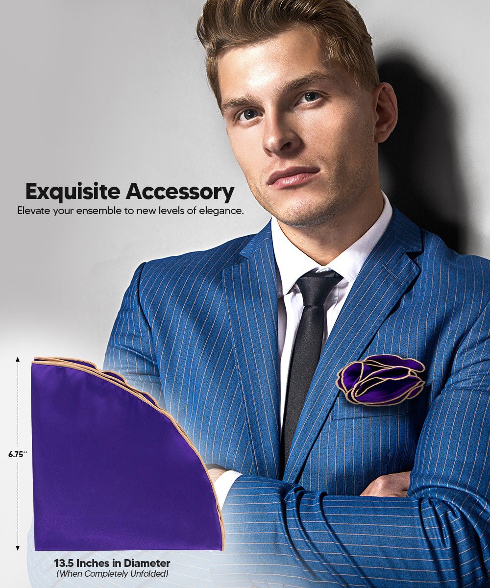 Vittorio Farina Round Satin Pocket Square with Embroidered Piping - Suits You Sir - Purple and Tan - 