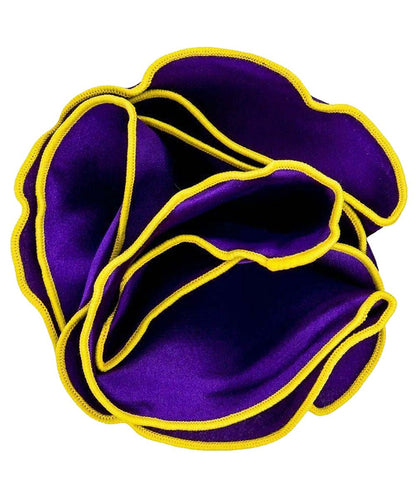 Vittorio Farina Round Satin Pocket Square with Embroidered Piping - Suits You Sir - Purple and Yellow - 
