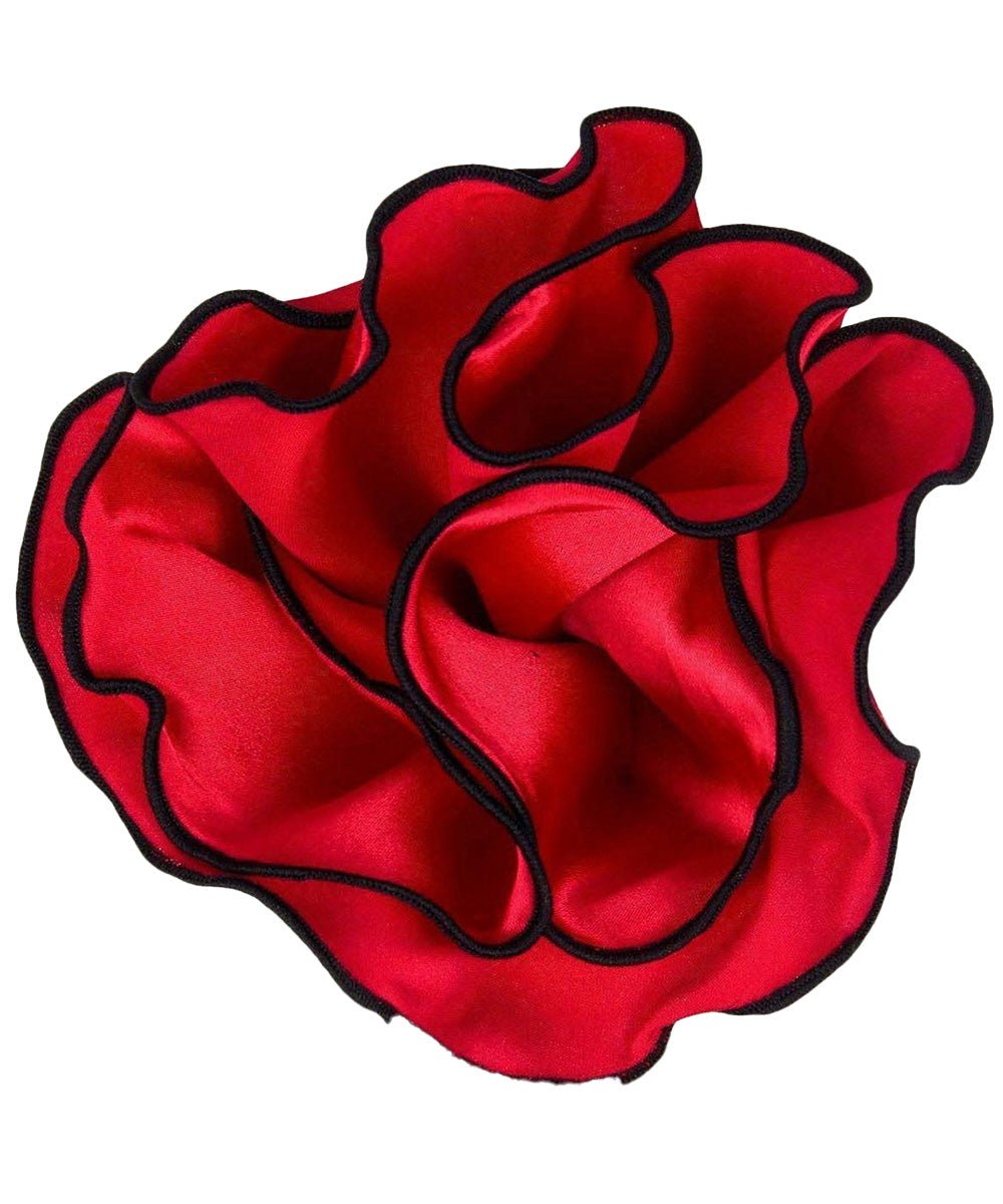 Vittorio Farina Round Satin Pocket Square with Embroidered Piping - Suits You Sir - Red and Black - 