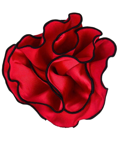 Vittorio Farina Round Satin Pocket Square with Embroidered Piping - Suits You Sir - Red and Black - 