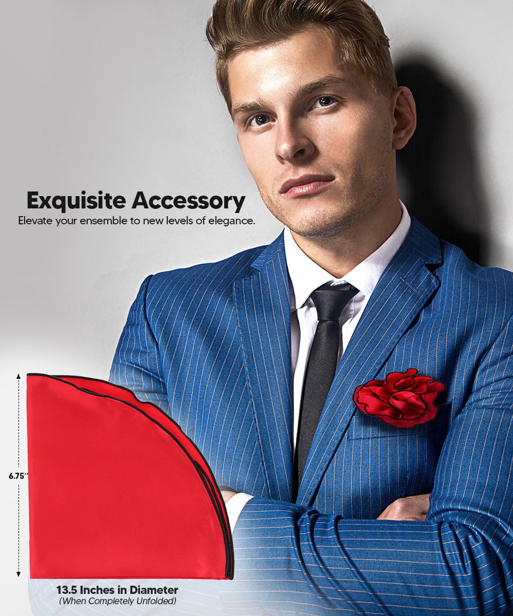 Vittorio Farina Round Satin Pocket Square with Embroidered Piping - Suits You Sir - Red and Black - 