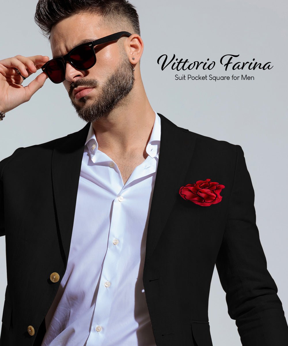 Vittorio Farina Round Satin Pocket Square with Embroidered Piping - Suits You Sir - Red and Black - 