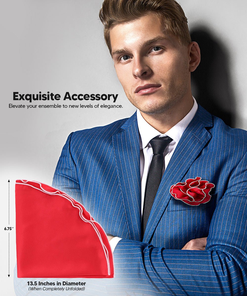 Vittorio Farina Round Satin Pocket Square with Embroidered Piping - Suits You Sir - Red and White - 