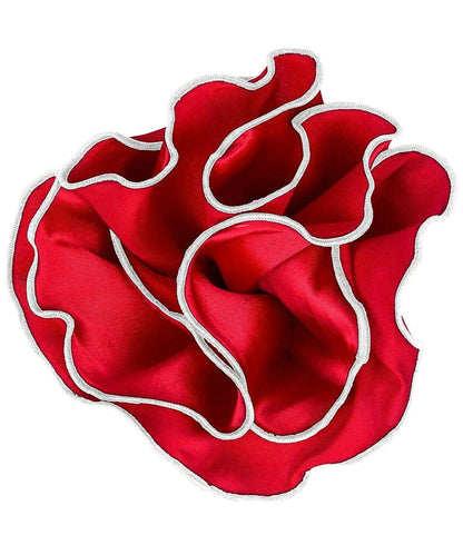 Vittorio Farina Round Satin Pocket Square with Embroidered Piping - Suits You Sir - Red and White - 