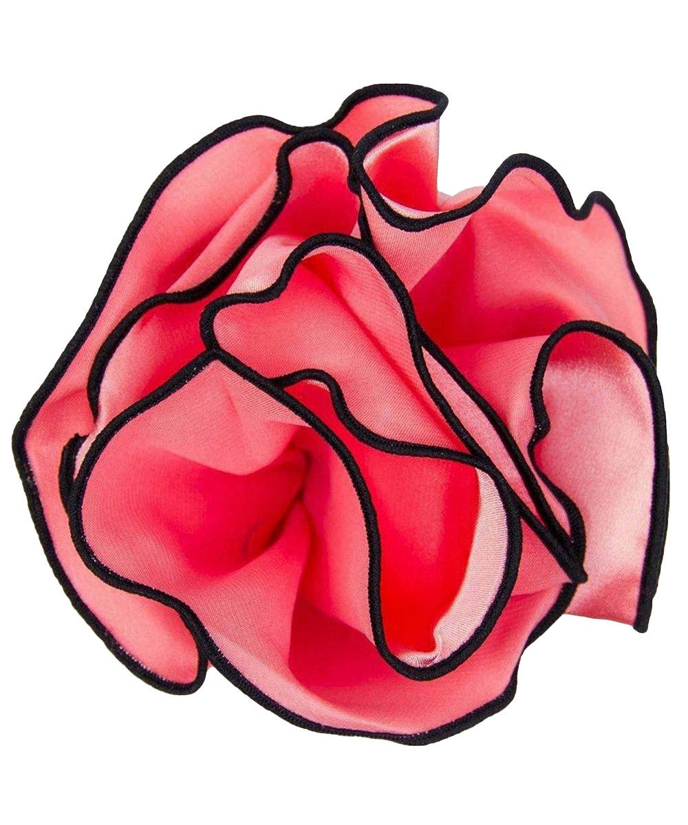 Vittorio Farina Round Satin Pocket Square with Embroidered Piping - Suits You Sir - Rose and Black - 