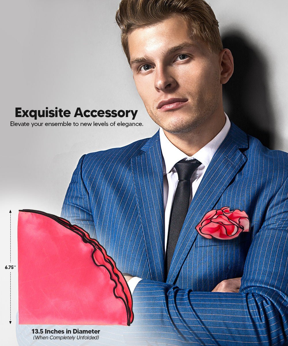 Vittorio Farina Round Satin Pocket Square with Embroidered Piping - Suits You Sir - Rose and Black - 