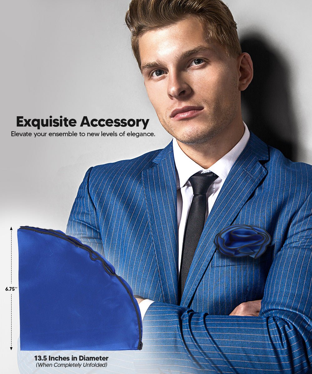 Vittorio Farina Round Satin Pocket Square with Embroidered Piping - Suits You Sir - Royal Blue and Black - 