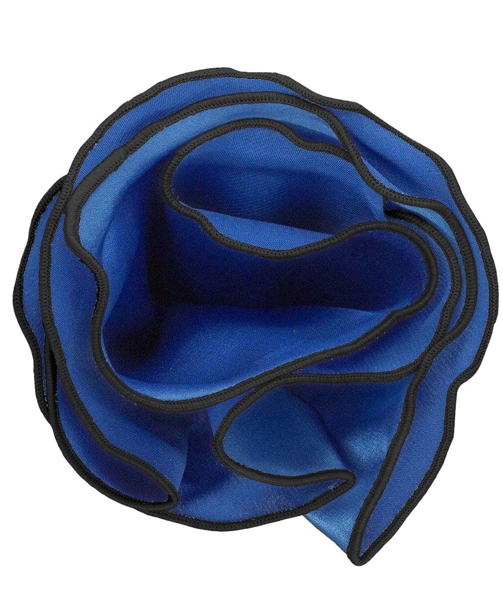 Vittorio Farina Round Satin Pocket Square with Embroidered Piping - Suits You Sir - Royal Blue and Black - 