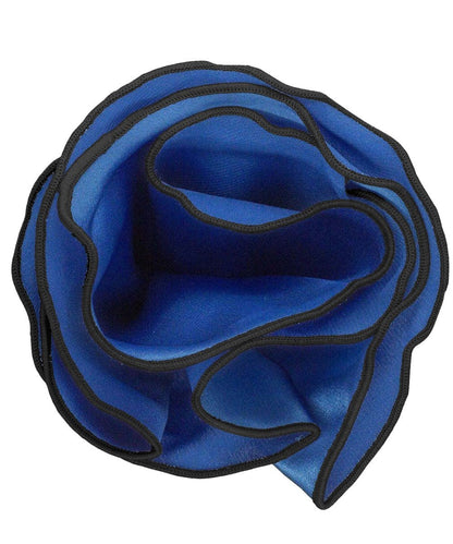 Vittorio Farina Round Satin Pocket Square with Embroidered Piping - Suits You Sir - Royal Blue and Black - 