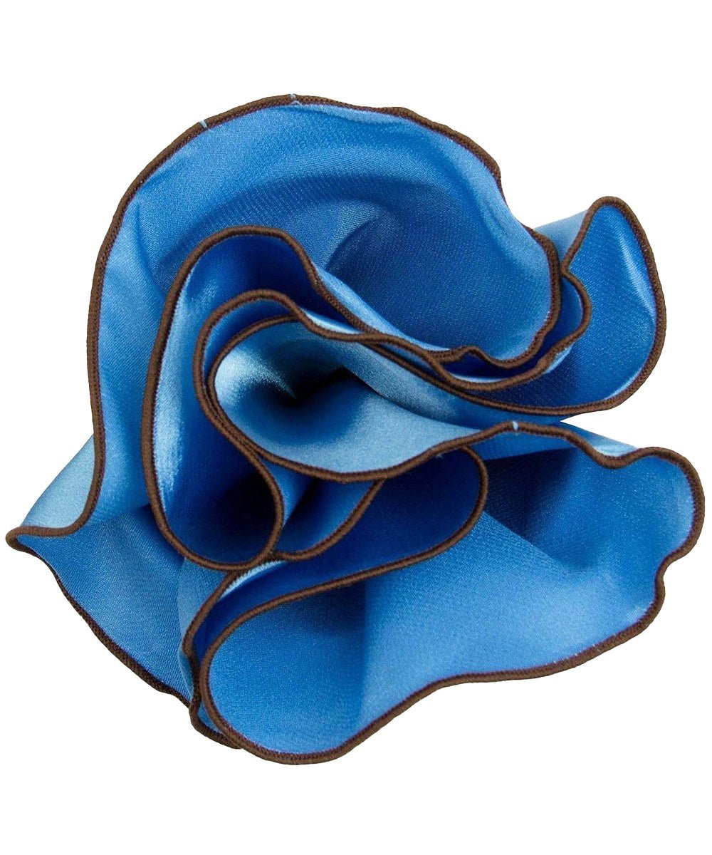 Vittorio Farina Round Satin Pocket Square with Embroidered Piping - Suits You Sir - Royal Blue and Brown - 