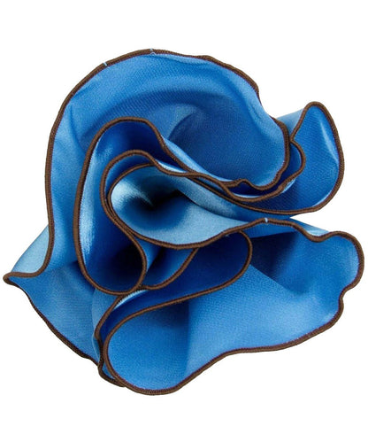 Vittorio Farina Round Satin Pocket Square with Embroidered Piping - Suits You Sir - Royal Blue and Brown - 