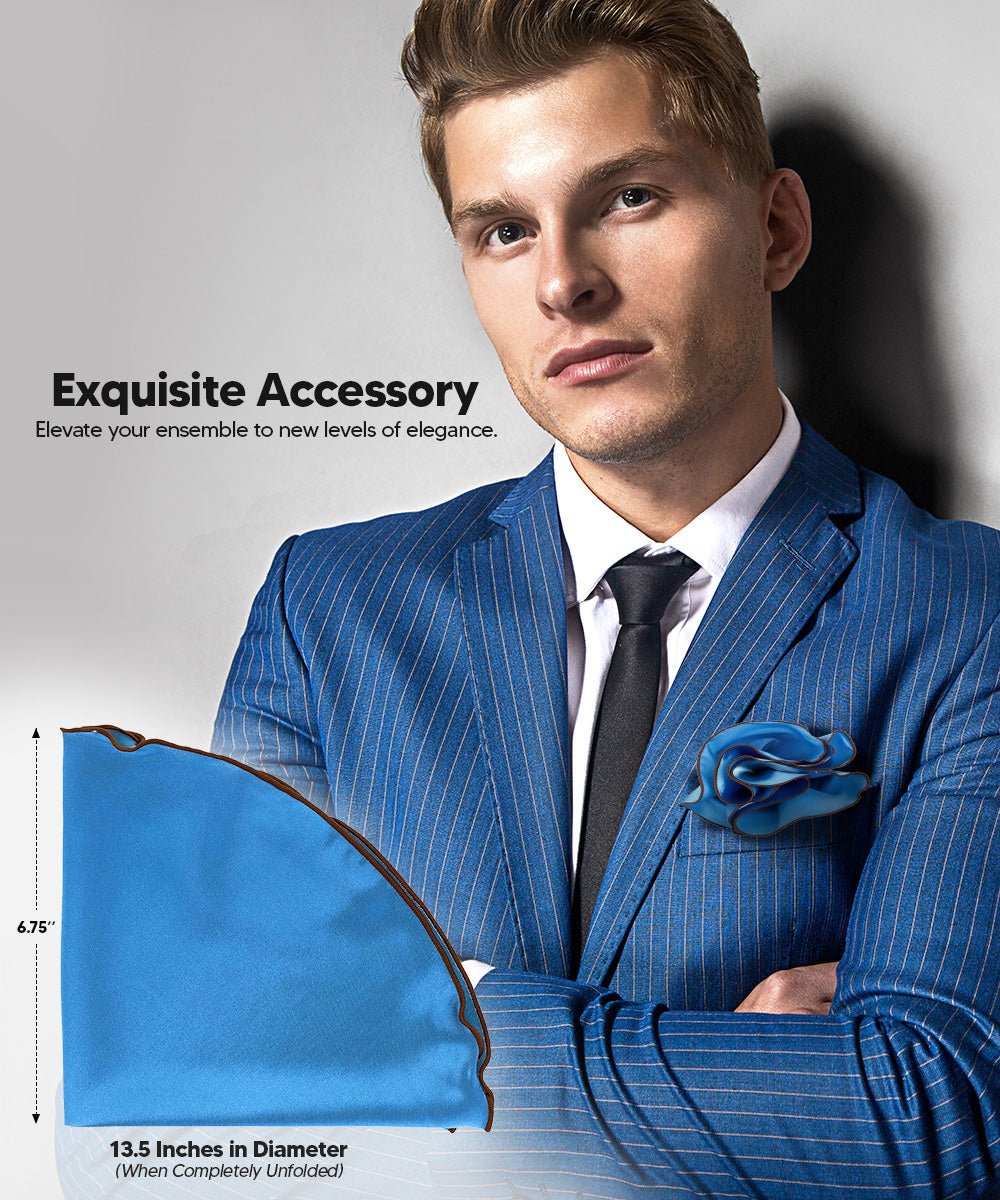 Vittorio Farina Round Satin Pocket Square with Embroidered Piping - Suits You Sir - Royal Blue and Brown - 