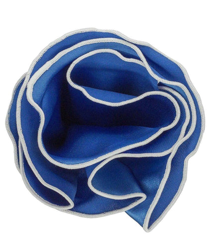 Vittorio Farina Round Satin Pocket Square with Embroidered Piping - Suits You Sir - Royal Blue and White - 