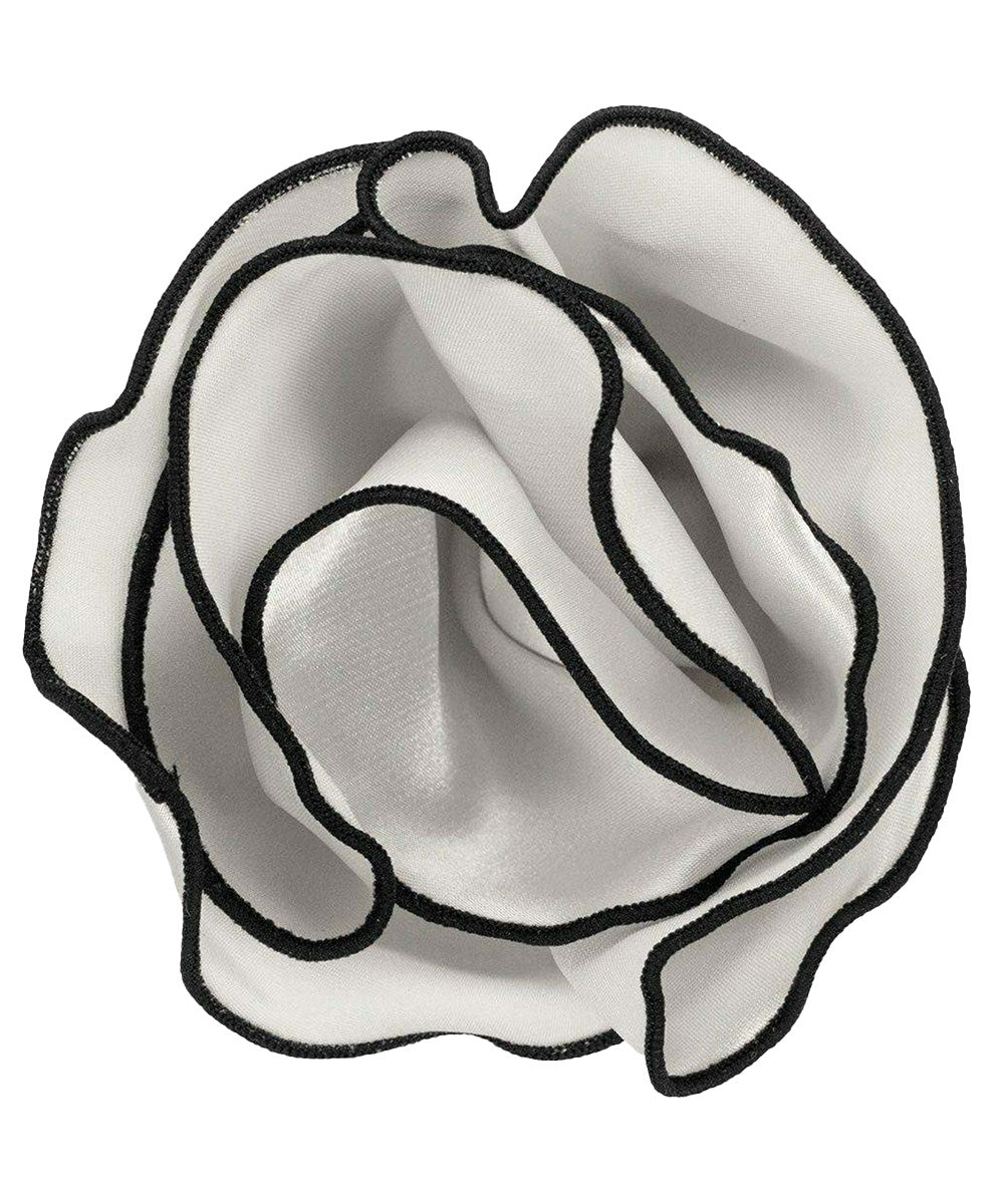Vittorio Farina Round Satin Pocket Square with Embroidered Piping - Suits You Sir - Silver Gray and Black - 