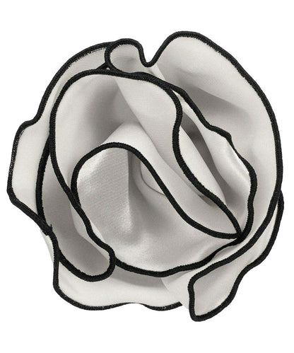 Vittorio Farina Round Satin Pocket Square with Embroidered Piping - Suits You Sir - Silver Gray and Black - 