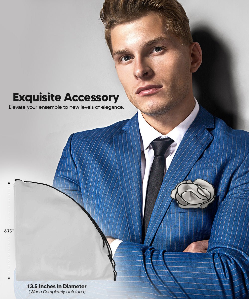 Vittorio Farina Round Satin Pocket Square with Embroidered Piping - Suits You Sir - Silver Gray and Black - 