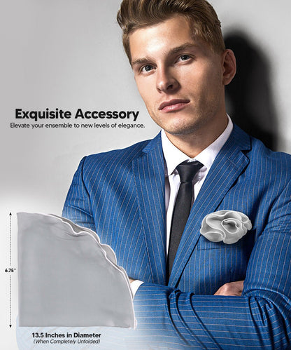 Vittorio Farina Round Satin Pocket Square with Embroidered Piping - Suits You Sir - Silver Gray and White - 
