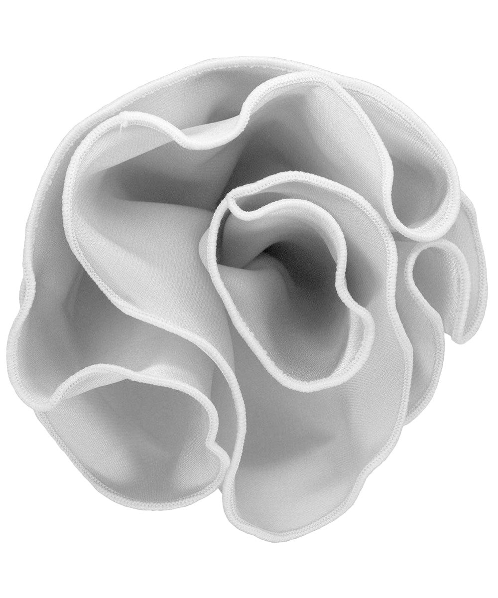 Vittorio Farina Round Satin Pocket Square with Embroidered Piping - Suits You Sir - Silver Gray and White - 
