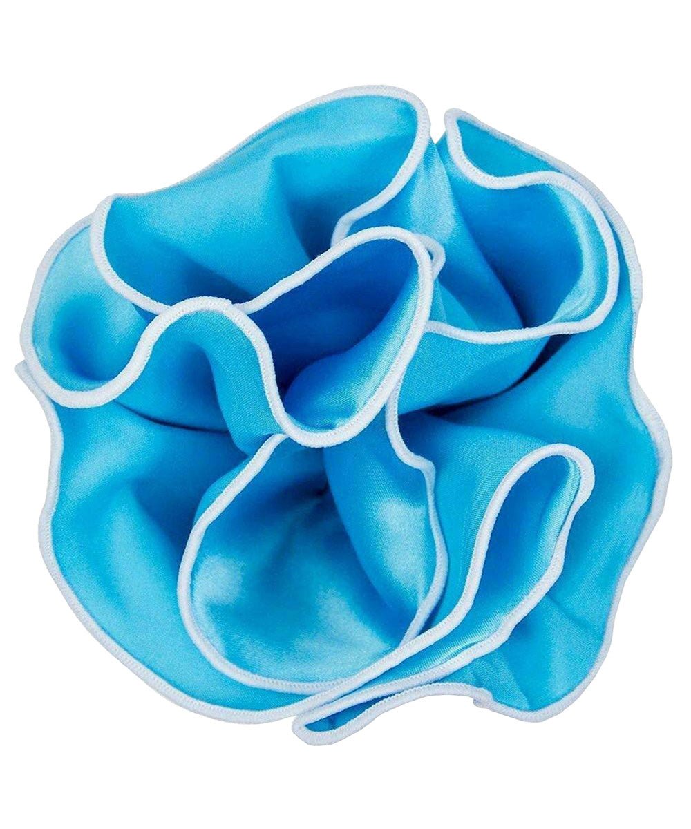 Vittorio Farina Round Satin Pocket Square with Embroidered Piping - Suits You Sir - Sky Blue and White - 