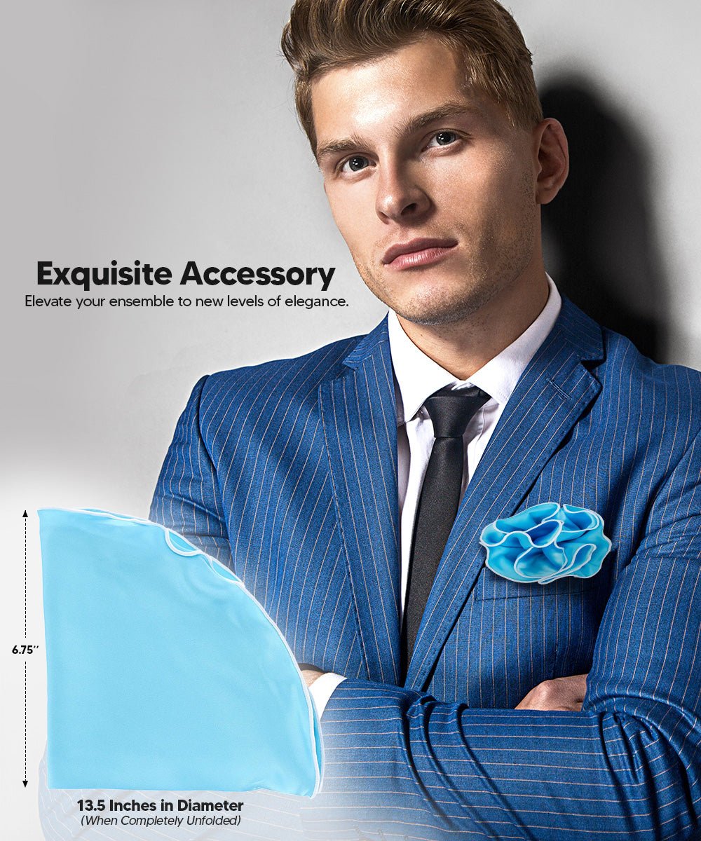 Vittorio Farina Round Satin Pocket Square with Embroidered Piping - Suits You Sir - Sky Blue and White - 