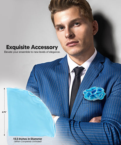Vittorio Farina Round Satin Pocket Square with Embroidered Piping - Suits You Sir - Sky Blue and White - 