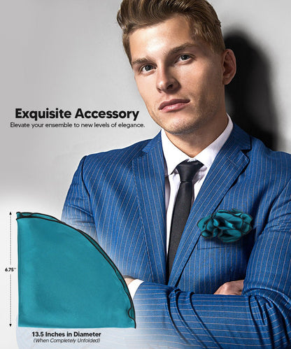 Vittorio Farina Round Satin Pocket Square with Embroidered Piping - Suits You Sir - Teal Blue and Black - 