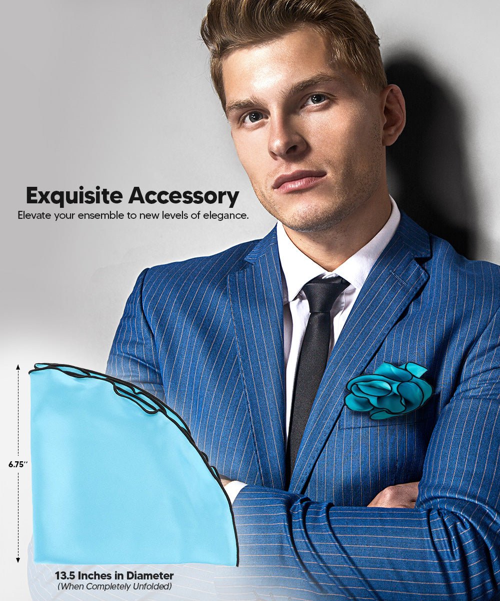 Vittorio Farina Round Satin Pocket Square with Embroidered Piping - Suits You Sir - Turquoise and Black - 