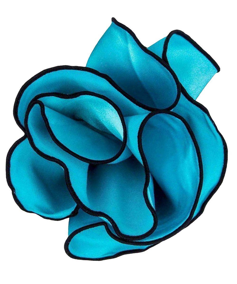 Vittorio Farina Round Satin Pocket Square with Embroidered Piping - Suits You Sir - Turquoise and Black - 