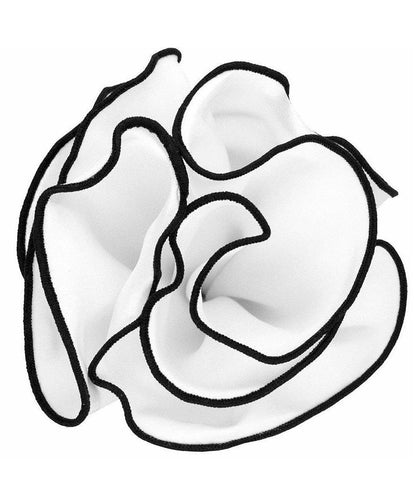 Vittorio Farina Round Satin Pocket Square with Embroidered Piping - Suits You Sir - White and Black - 