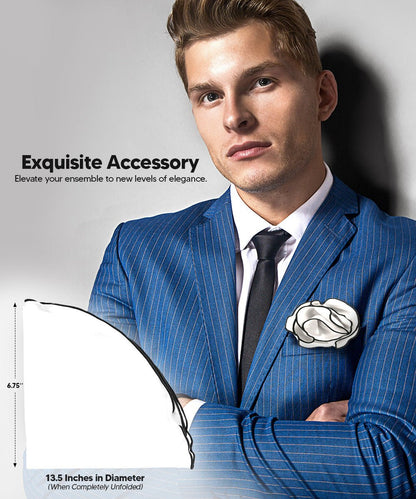 Vittorio Farina Round Satin Pocket Square with Embroidered Piping - Suits You Sir - White and Black - 