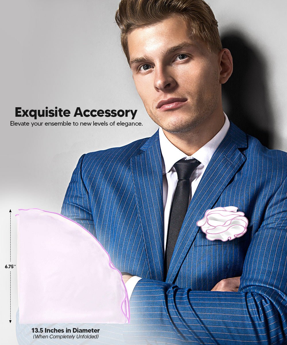 Vittorio Farina Round Satin Pocket Square with Embroidered Piping - Suits You Sir - White and Lavender - 
