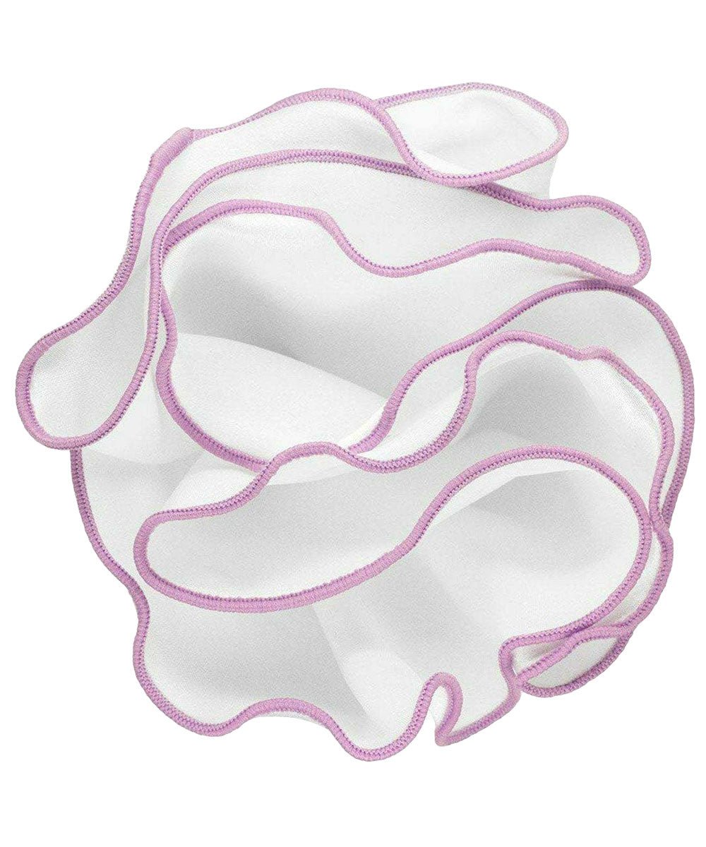 Vittorio Farina Round Satin Pocket Square with Embroidered Piping - Suits You Sir - White and Lavender - 
