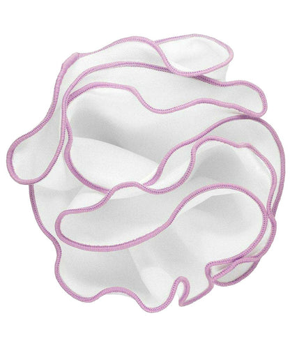 Vittorio Farina Round Satin Pocket Square with Embroidered Piping - Suits You Sir - White and Lavender - 