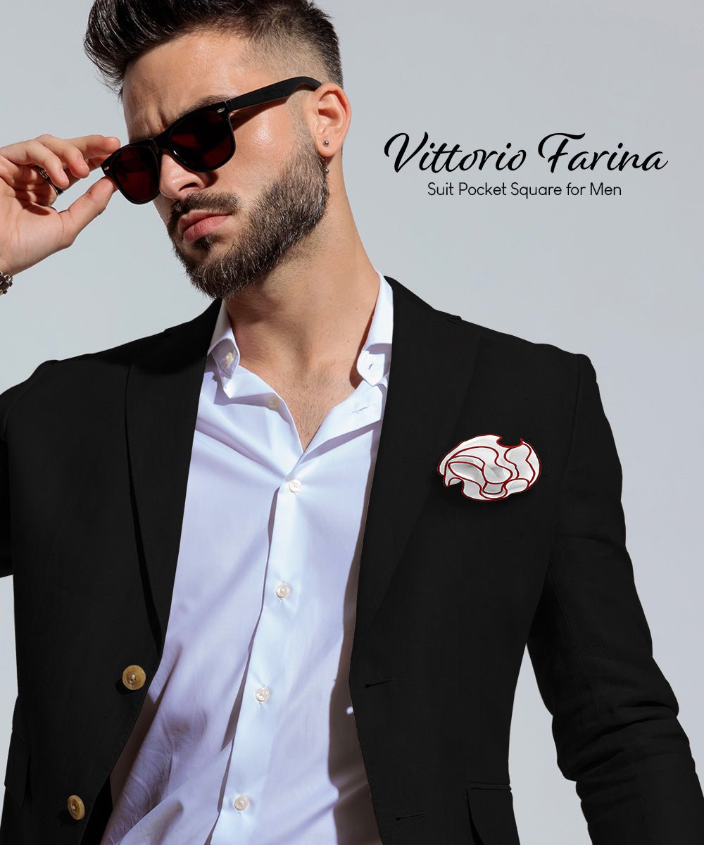 Vittorio Farina Round Satin Pocket Square with Embroidered Piping - Suits You Sir - White and Red - 