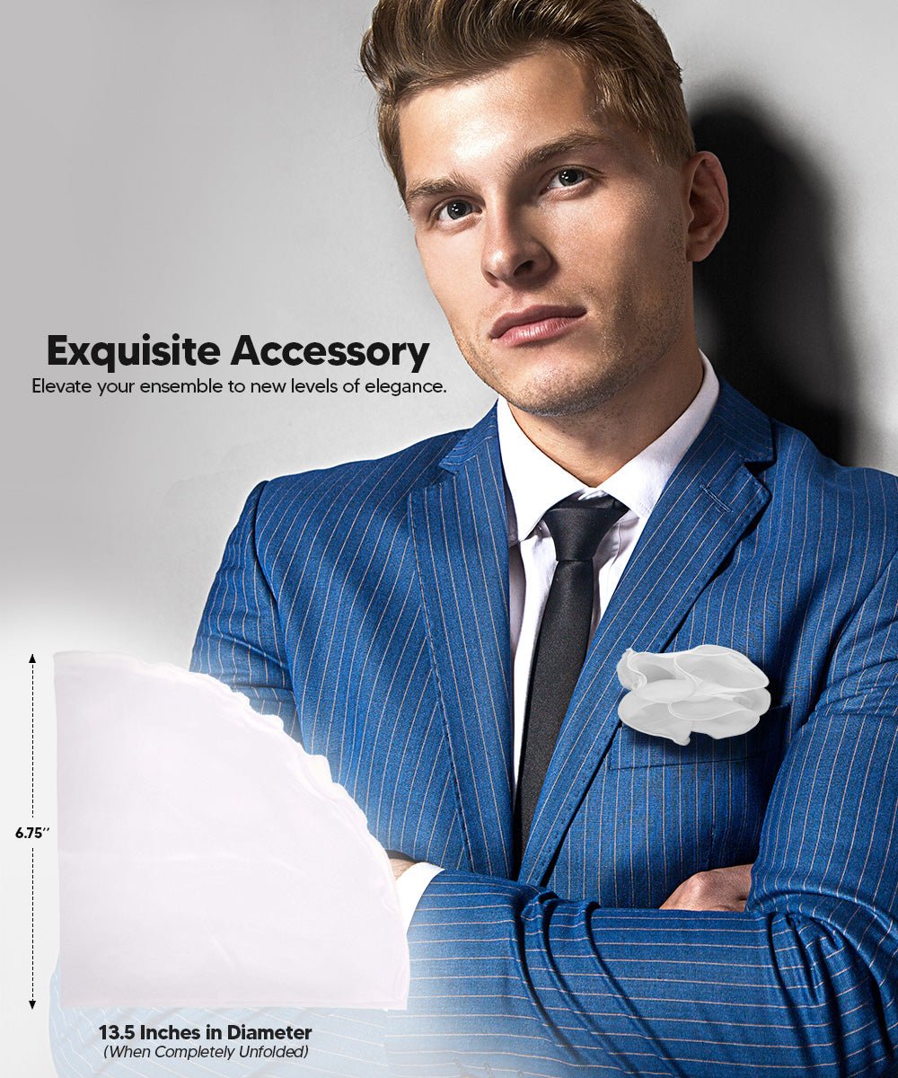 Vittorio Farina Round Satin Pocket Square with Embroidered Piping - Suits You Sir - White and White - 