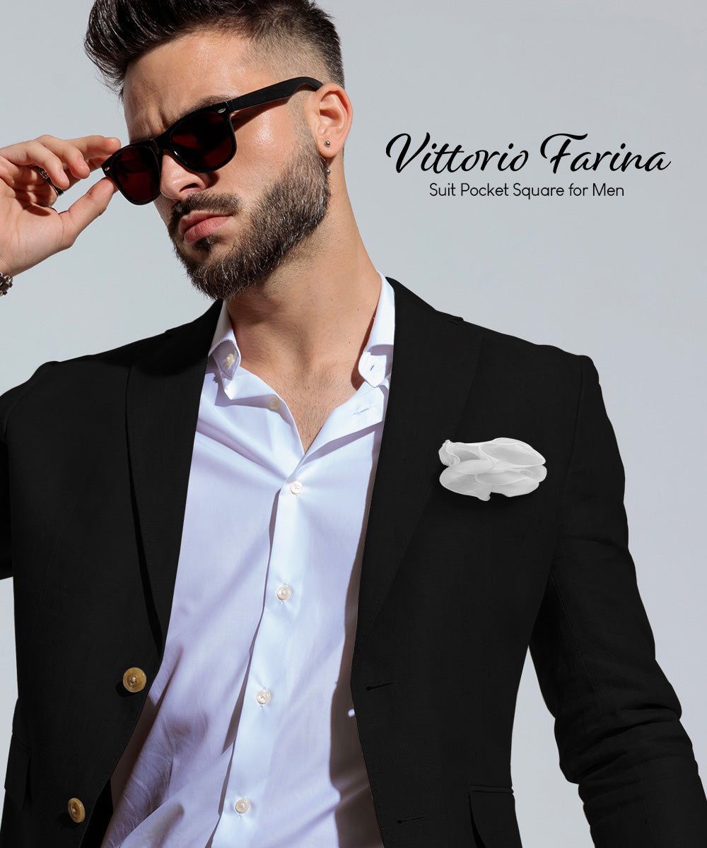Vittorio Farina Round Satin Pocket Square with Embroidered Piping - Suits You Sir - White and White - 