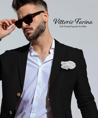 Vittorio Farina Round Satin Pocket Square with Embroidered Piping - Suits You Sir - White and White - 