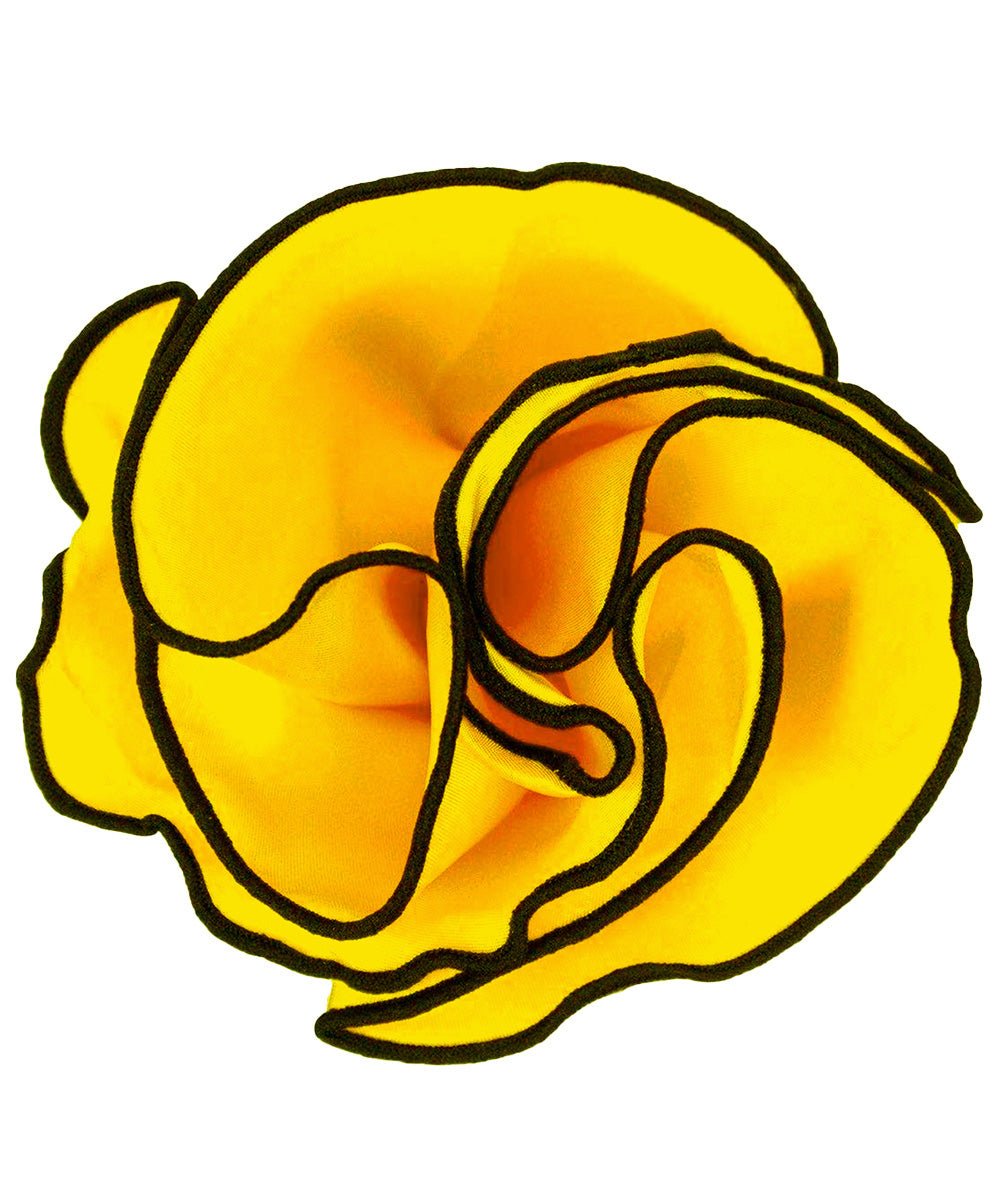 Vittorio Farina Round Satin Pocket Square with Embroidered Piping - Suits You Sir - Yellow and Black - 