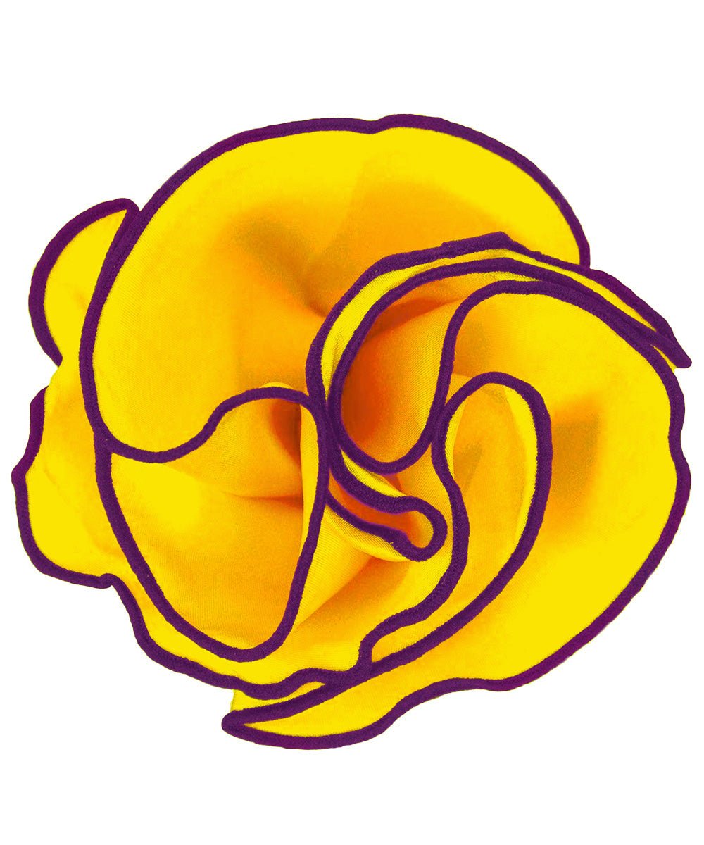 Vittorio Farina Round Satin Pocket Square with Embroidered Piping - Suits You Sir - Yellow and Purple - 