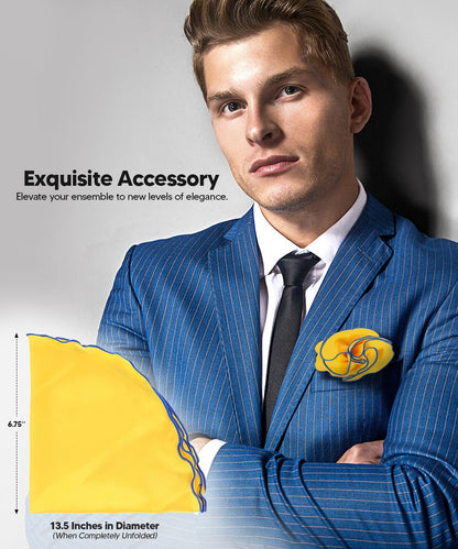 Vittorio Farina Round Satin Pocket Square with Embroidered Piping - Suits You Sir - Yellow and Royal - 