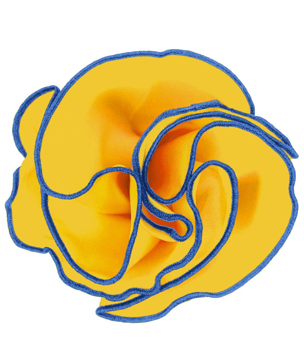 Vittorio Farina Round Satin Pocket Square with Embroidered Piping - Suits You Sir - Yellow and Royal - 