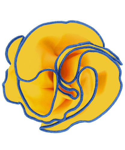 Vittorio Farina Round Satin Pocket Square with Embroidered Piping - Suits You Sir - Yellow and Royal - 