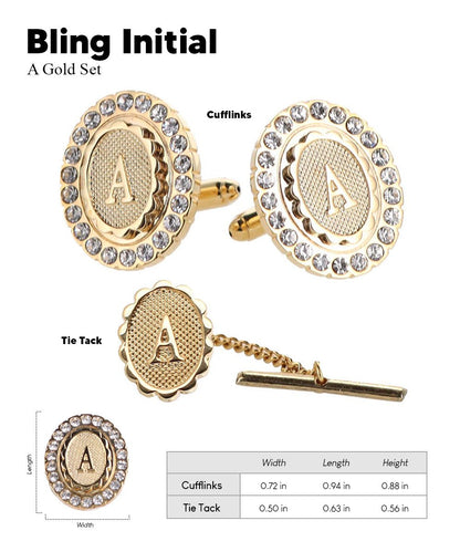 Vittorio Vico Bling Initial Cufflinks & Tie Tack Set in Gift Box - Suits You Sir - Gold - A