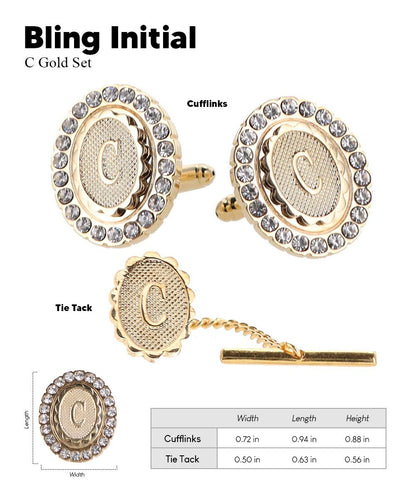Vittorio Vico Bling Initial Cufflinks & Tie Tack Set in Gift Box - Suits You Sir - Gold - C