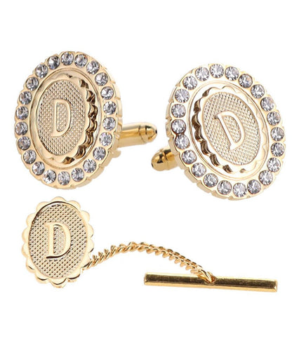 Vittorio Vico Bling Initial Cufflinks & Tie Tack Set in Gift Box - Suits You Sir - Gold - D