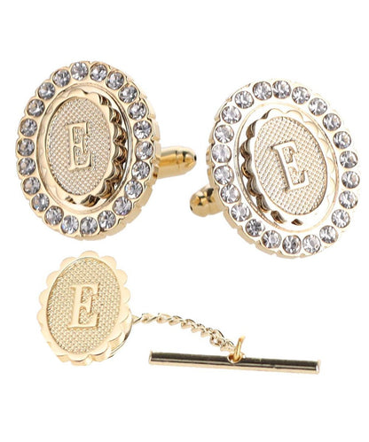 Vittorio Vico Bling Initial Cufflinks & Tie Tack Set in Gift Box - Suits You Sir - Gold - E