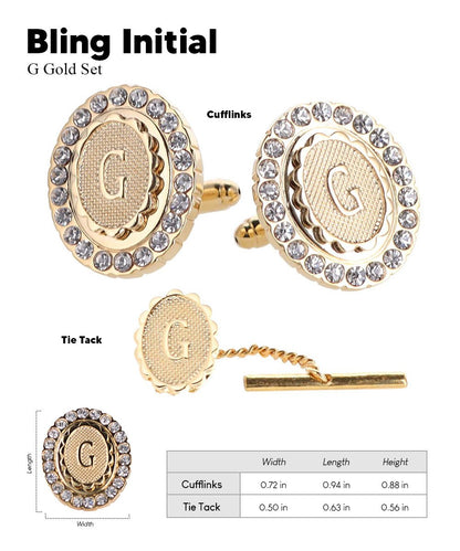 Vittorio Vico Bling Initial Cufflinks & Tie Tack Set in Gift Box - Suits You Sir - Gold - G
