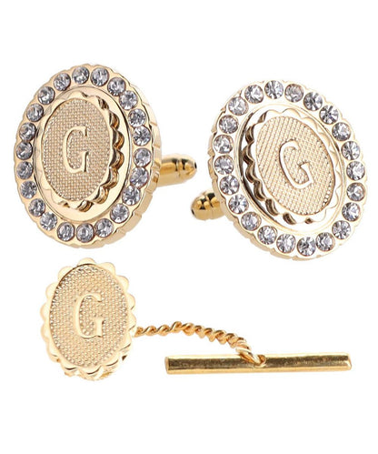 Vittorio Vico Bling Initial Cufflinks & Tie Tack Set in Gift Box - Suits You Sir - Gold - G