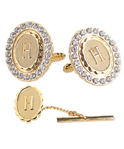 Vittorio Vico Bling Initial Cufflinks & Tie Tack Set in Gift Box - Suits You Sir - Gold - H