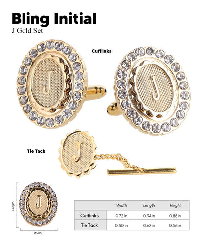 Vittorio Vico Bling Initial Cufflinks & Tie Tack Set in Gift Box - Suits You Sir - Gold - J